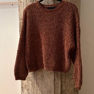 Cozy Brown Knit Velvet Sweater